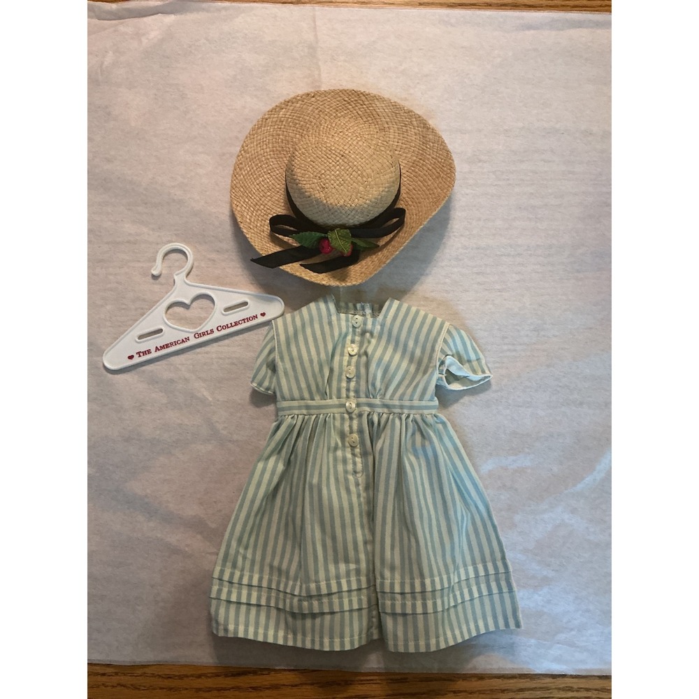 American Girl Samantha Meet Outfit Striped Dress Straw Hat Hanger Pleasant Co